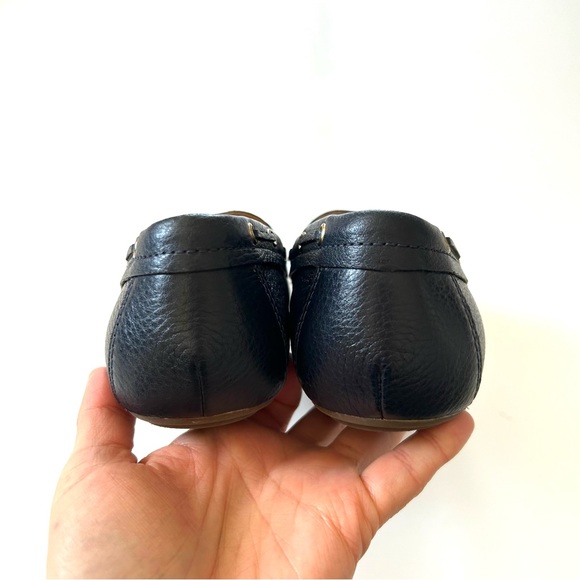 Talbots Dark Navy Blue Genuine Leather Lace-Up Bow Driving Moccasin Flats - Picture 5 of 9